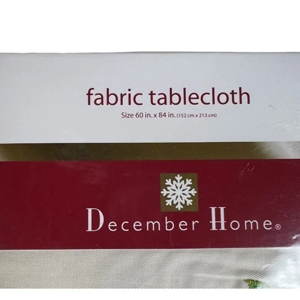 December Home Oblong Fabric Tablecloth With Cardinal & Holly Embroidery 60